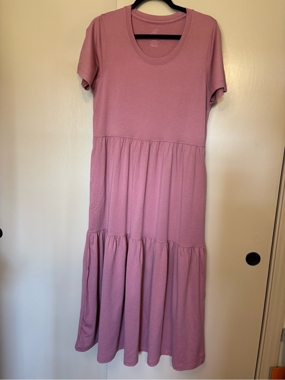 WoolX Size M Lucia Women's Short-Sleeve Tiered Dress in Dusty Rose